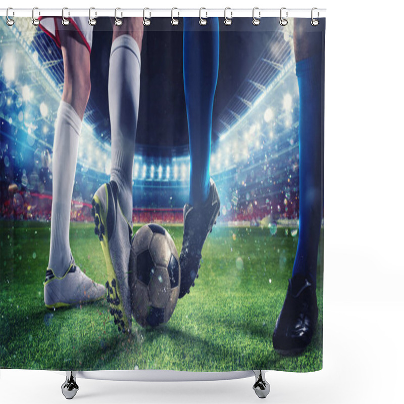 Personality  Soccer Players With Soccerball At The Stadium During The Match Shower Curtains