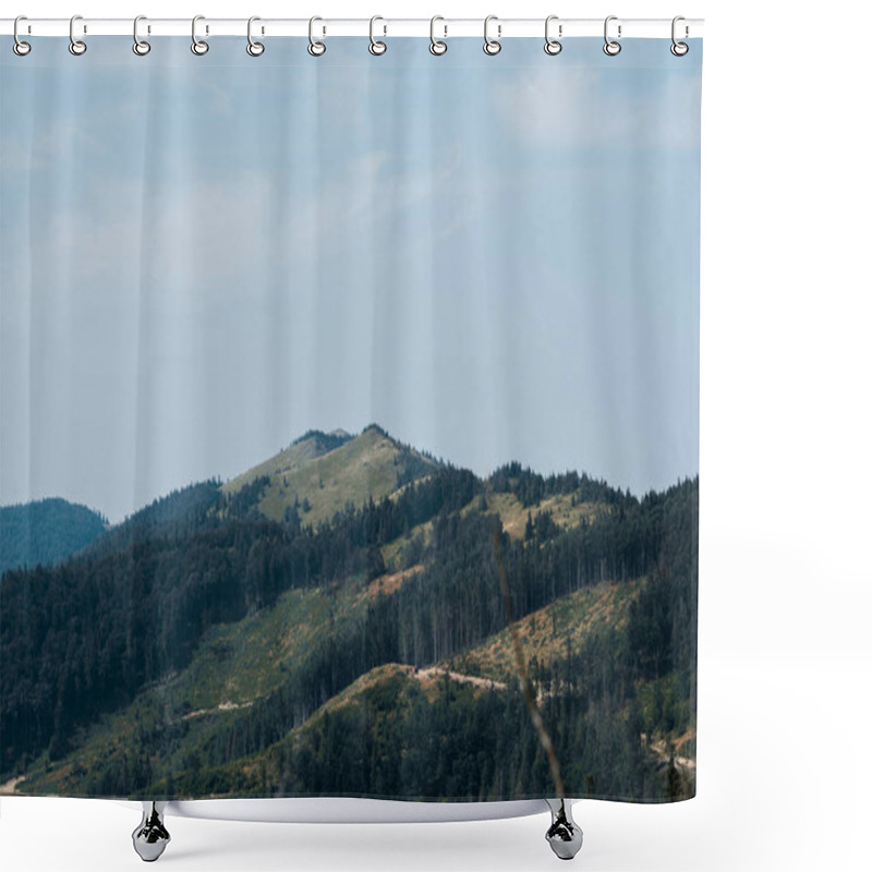 Personality  Green Trees In Mountain Valley Against Sky With Clouds  Shower Curtains