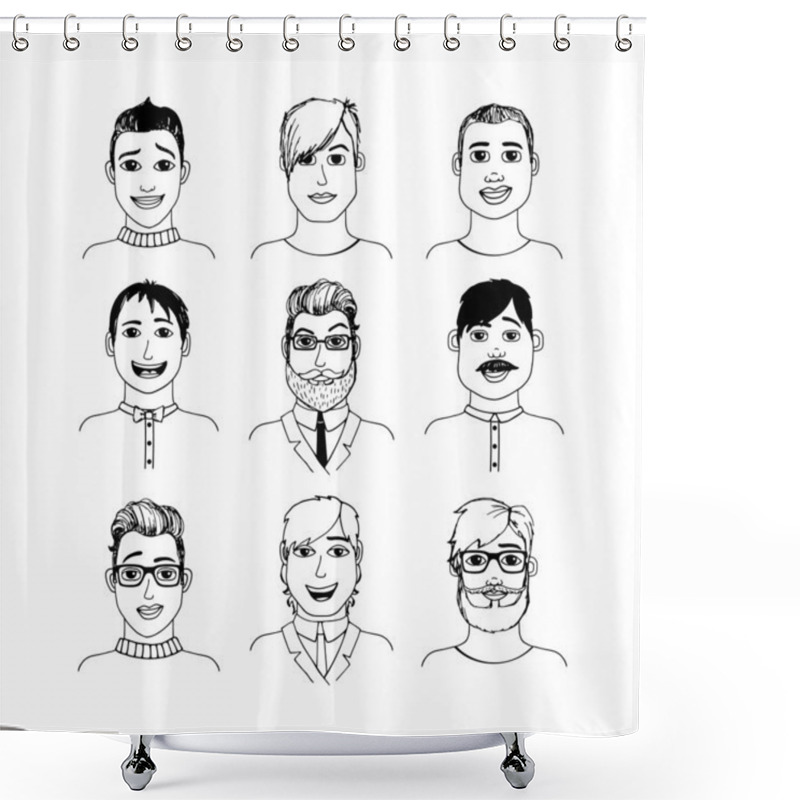 Personality  Hand-drawn Cartoon Faces Crowd Doodle Collection Of Avatars Shower Curtains