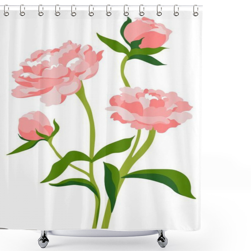 Personality  Peony Or Roses In Blossom, Blooming Flowers Foliage And Botany. Florist Composition With Lush Petals. Alstroemeria Or Gerbera, Gift Or Present, Greeting Card Decoration For Holiday. Vector In Flat Shower Curtains