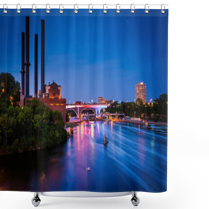 Personality  View Of The Mississippi River From The Stone Arch Bridge At Nigh Shower Curtains