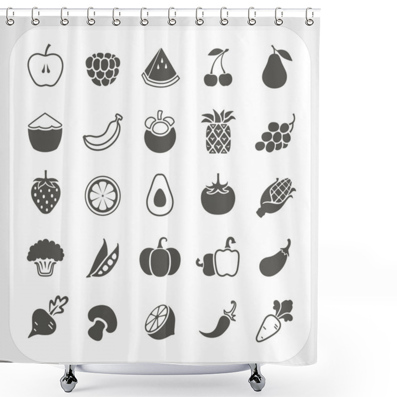 Personality  Fruits And Vegetables Icons With Frame Background Shower Curtains