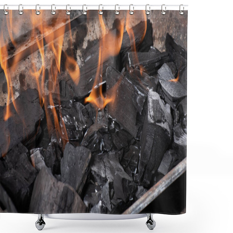 Personality  Bright Burning Black Coals In Iron Barbecue Grill Shower Curtains