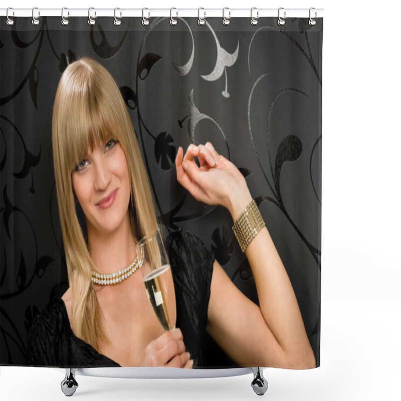 Personality  Glamorous Blond Woman Party Dress Drink Champagne Shower Curtains