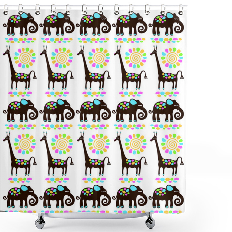 Personality  Giraffes And Elephants Shower Curtains