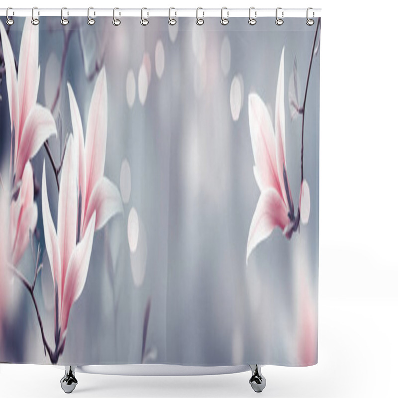 Personality  Mysterious Spring Background With Blooming Magnolia Flowers Shower Curtains