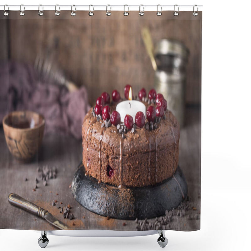 Personality  Chocolate Cherry Cake With Big Candle  Shower Curtains