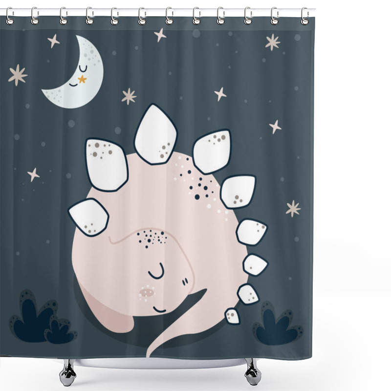 Personality  Poster With Sleeping Dino And Moon - Vector Illustration, Eps Shower Curtains