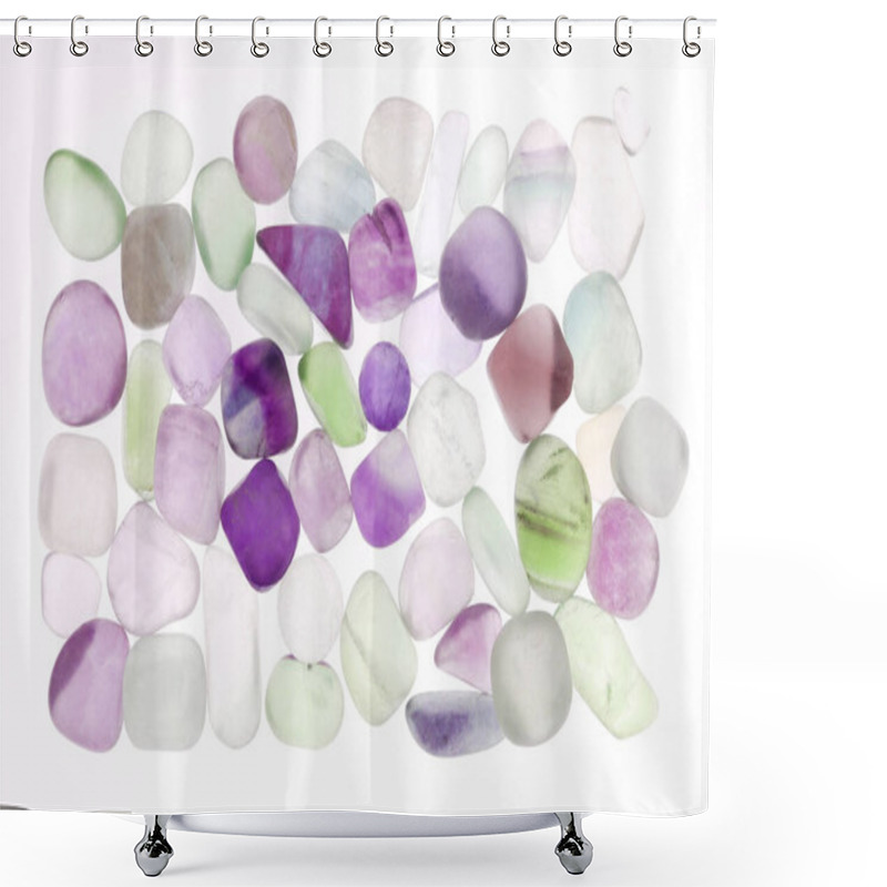 Personality  Fluorite Heap Jewel Stones Texture On White Light Isolated Background Shower Curtains