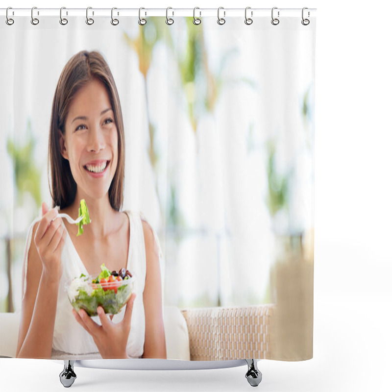 Personality  Healthy Lifestyle Woman Eating Salad Smiling Happy Shower Curtains