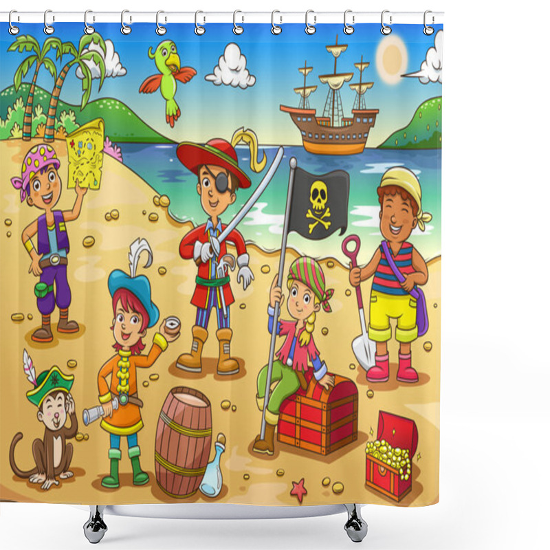 Personality  Illustration Of Pirate Child Cartoon. Shower Curtains