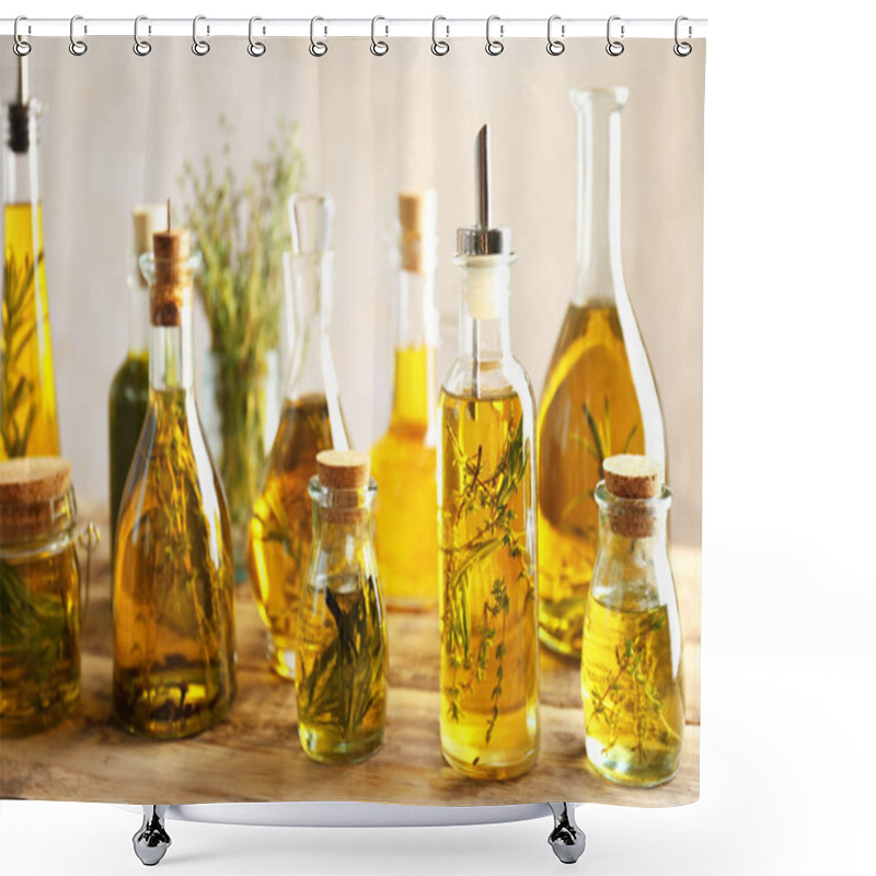 Personality  Composition Of Bottles With Oil Shower Curtains