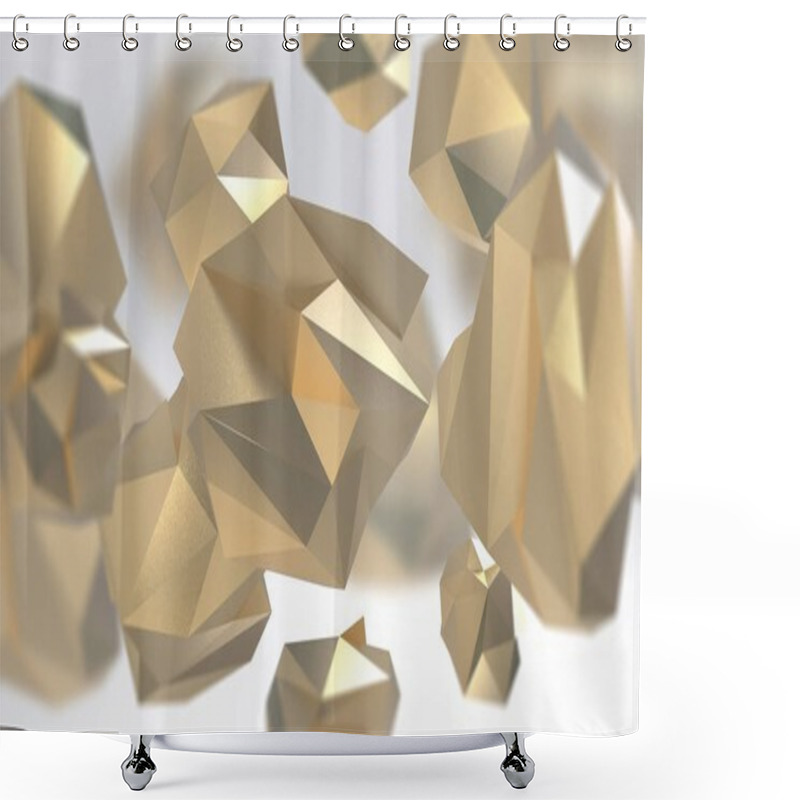 Personality  Abstract Background With Geometric Shape From Triangular Faces. Chaotic Composition Of Low Poly Elements. 3d Render Picture. Shower Curtains