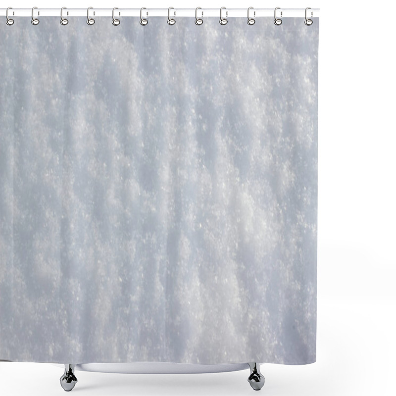 Personality  Real White Fluffy Snow Surface. Background Of Loose Fresh Snow. The Texture Of Beautiful Blue Snow Sparkling In The Sun, Frost, Mine Spas. Shower Curtains