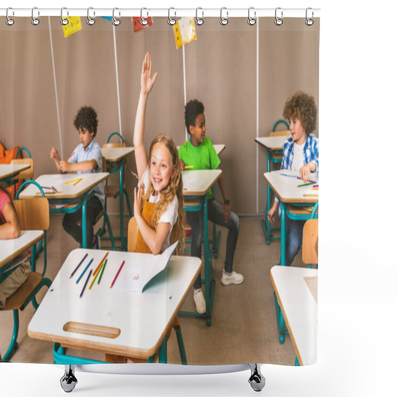 Personality  Multiracial Group Of Kids At Primary School - Playful Schoolers Enjoying School Time And Lesson With Teacher And Classmates Shower Curtains