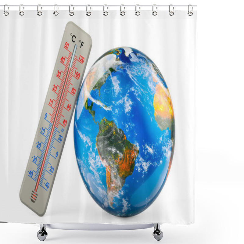 Personality  Thermometer With Earth Globe. 3D Rendering Isolated On White Background Shower Curtains