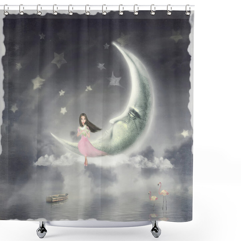 Personality  The Illustration Shows The Girl Who Admires The Star Sky Shower Curtains