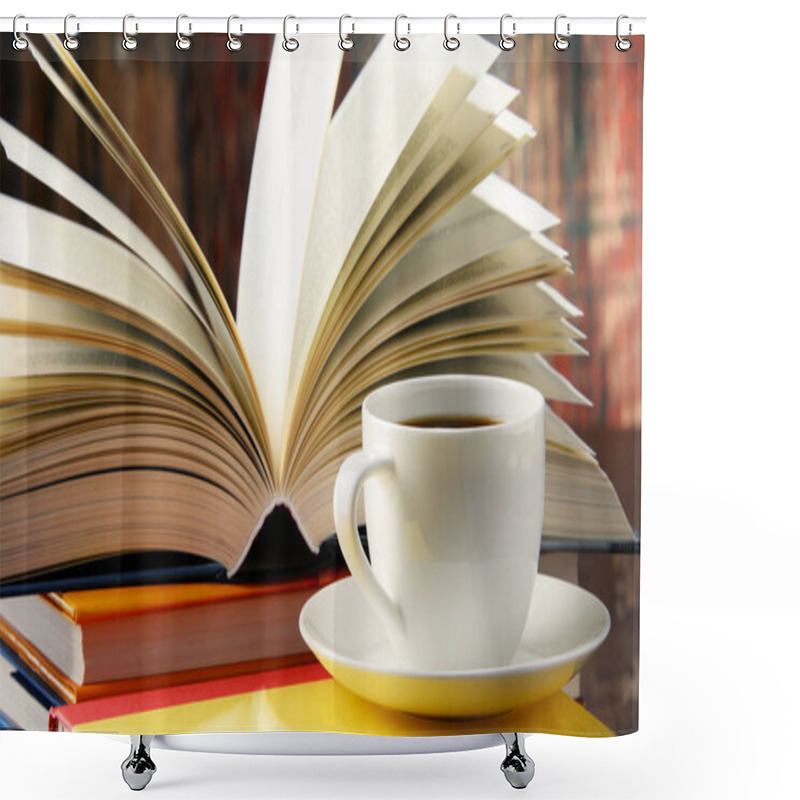 Personality  Composition With Books And Cup Of Coffee Shower Curtains