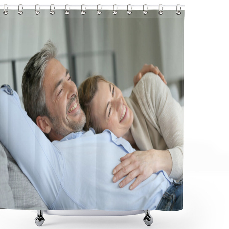 Personality  Mature Couple Relaxing On Sofa Shower Curtains