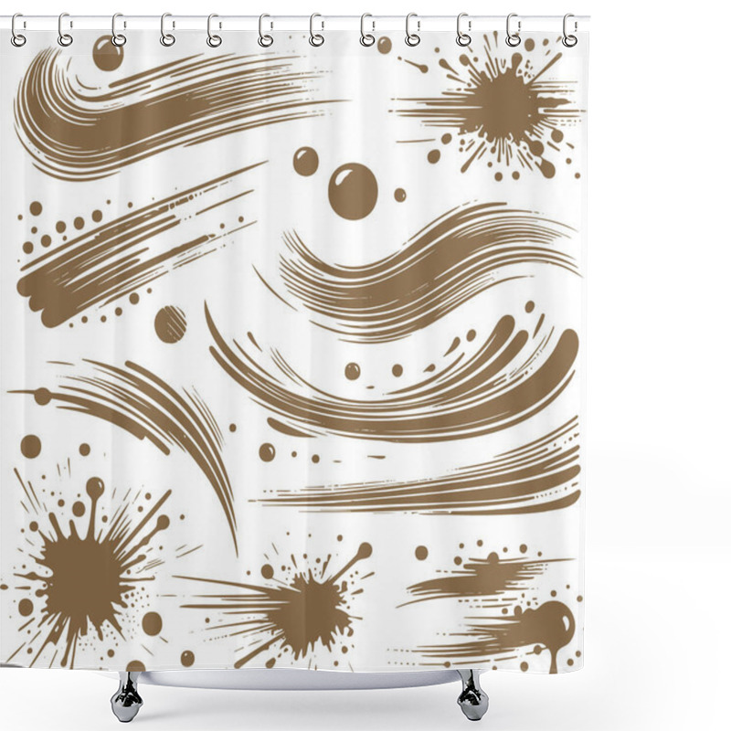 Personality  Abstract Brown Brush Strokes And Splatter Art Elements Shower Curtains