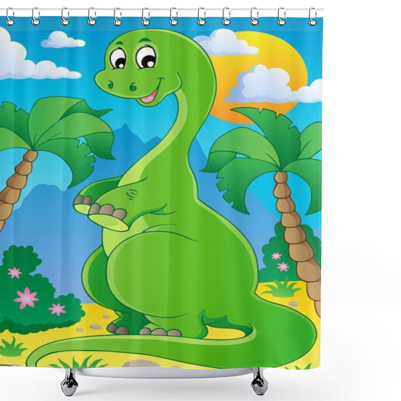 Personality  Scene With Dinosaur 2 Shower Curtains