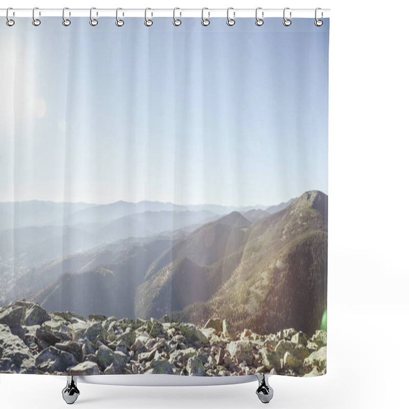 Personality  Beautiful Mountains Landscape Under Sunlight, Carpathians, Ukraine Shower Curtains