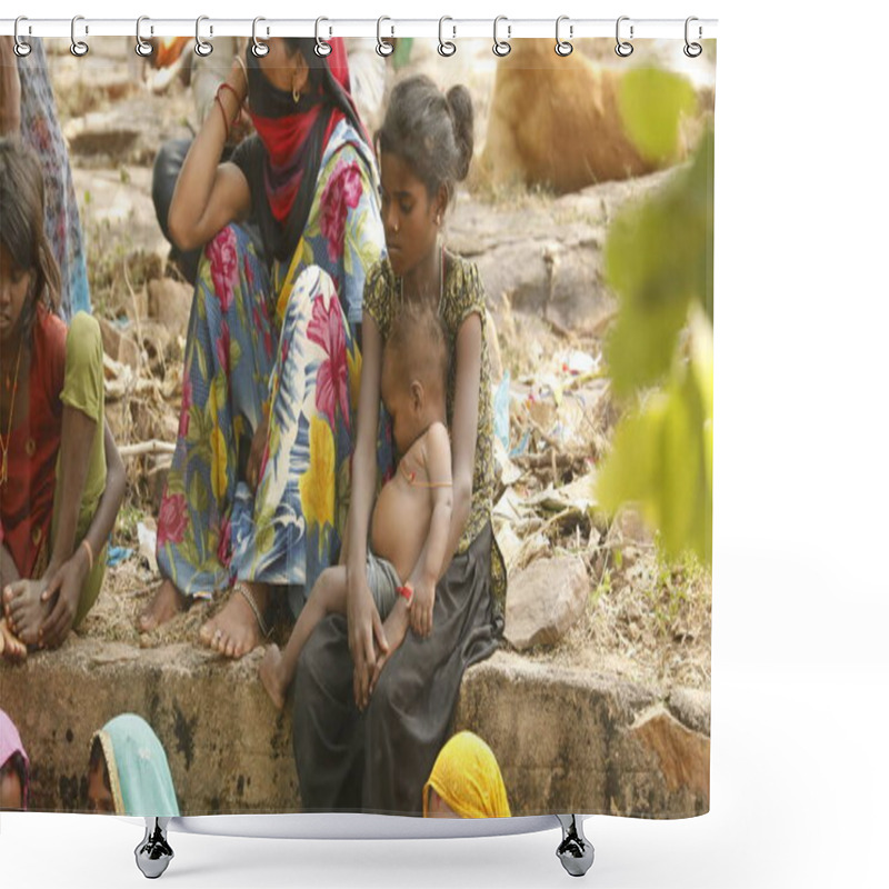 Personality  Indian Poor Children Watching Hyderabad India 2nd Aug 2022 Shower Curtains