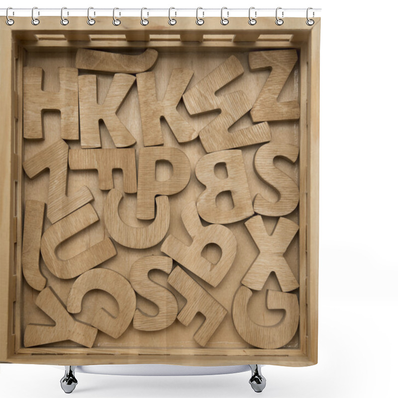 Personality  Random Wooden Letters Piled Up On A Blackboard Surface. Set Wood Shower Curtains