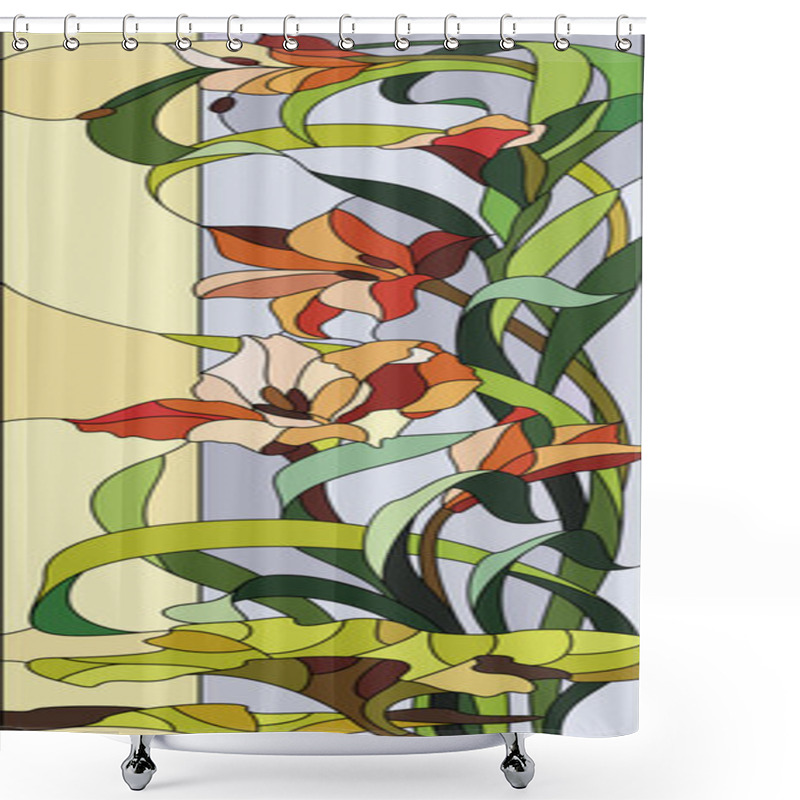 Personality  Stained Glass Window With Gladioli Shower Curtains