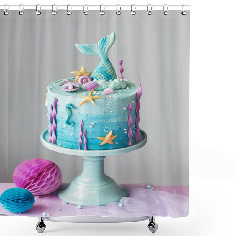 Personality  Mermaid Birthday Cake Shower Curtains