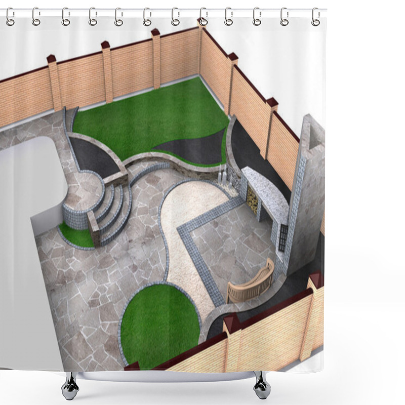 Personality  Landscaping Backyard Isometric View, 3D Render Shower Curtains