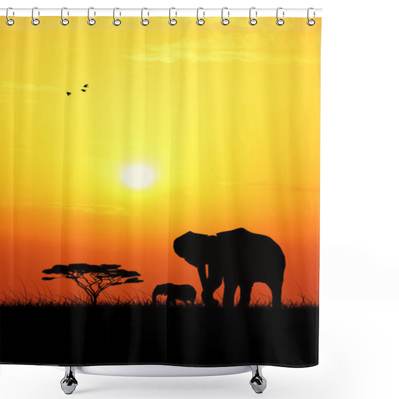 Personality  Elephant At Sunset Shower Curtains