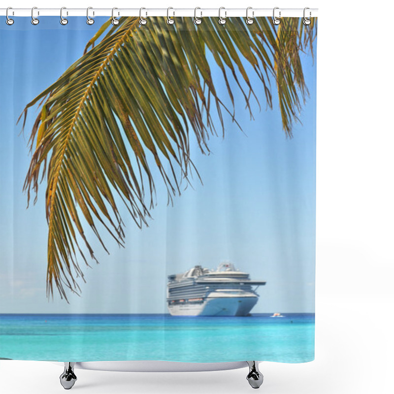 Personality  Palm Tree With Cruise Ship In Background Shower Curtains