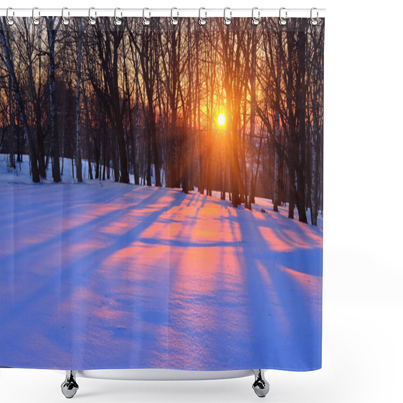 Personality  Sunset In A Winter Forest Shower Curtains