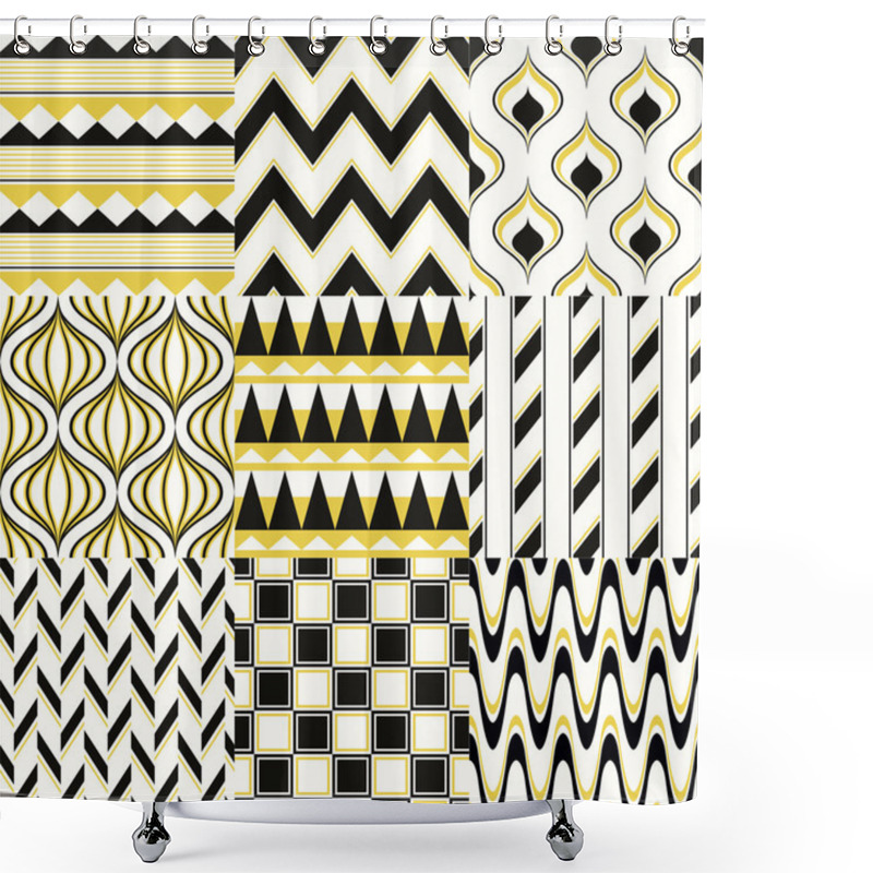 Personality  Set Of Seamless Retro Geometric Pattern Shower Curtains