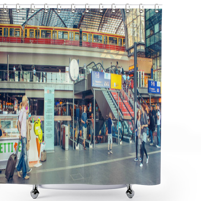 Personality  Berlin June 2010. People In Central Main Railway Train Station In Berlin, Germany. The Historic Lehrter Bahnhof Is Opened In 2006.Web Banner Shower Curtains