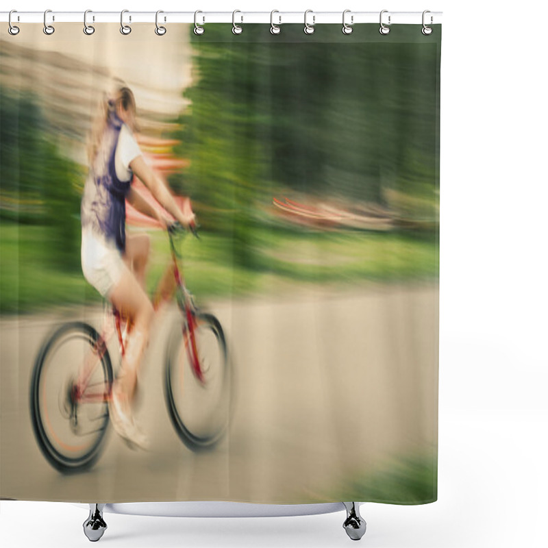 Personality  Girl Cyclist In Traffic On The City Roadway Shower Curtains