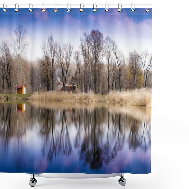 Personality  Peaceful Forest And Lake Shore. Shower Curtains