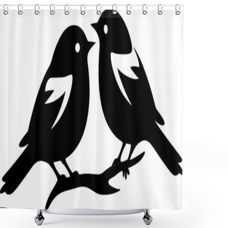 Personality  Birds - Black And White Vector Illustration Shower Curtains