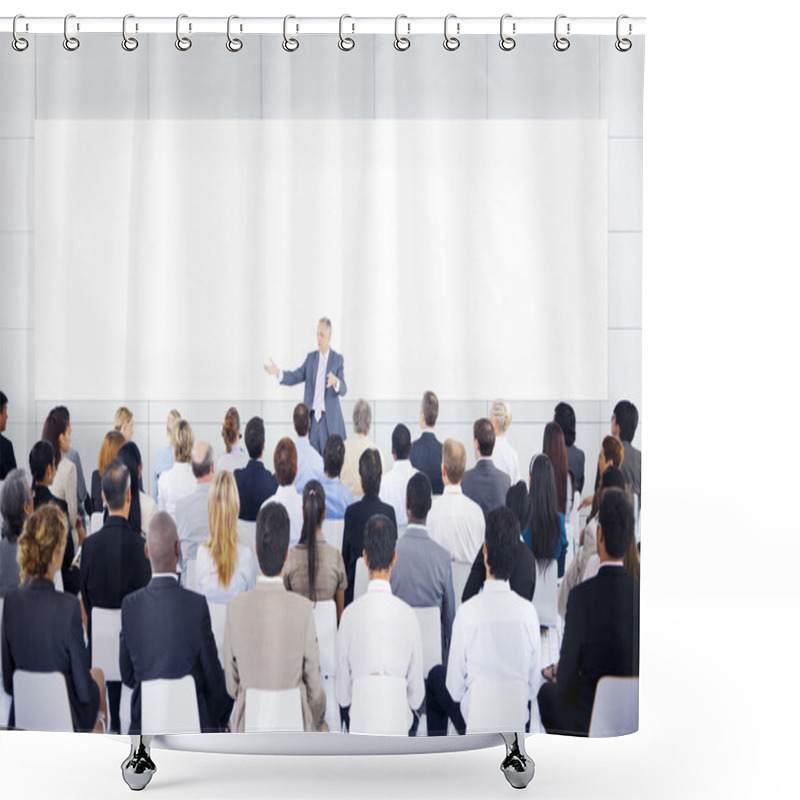 Personality  Large Group Of Business People In Presentation. Shower Curtains