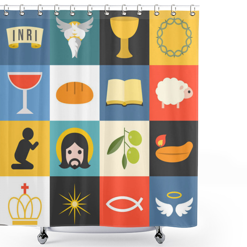 Personality  Vector All About Jesus, Seraphim,angle And Bible, Flat Design Shower Curtains