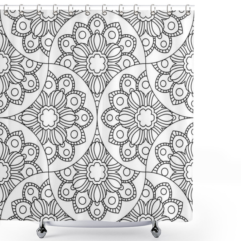 Personality  Abstract Mandala Fish Scale Seamless Pattern. Ornamental Tile, Mosaic Background. Floral Patchwork Infinity Card. Arabic, Indian, Ottoman Motifs. Vector Illustration.    Shower Curtains