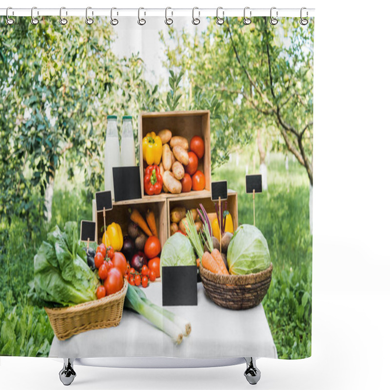 Personality  Ripe Appetizing Ecological Vegetables In Boxes On Market Stall Shower Curtains