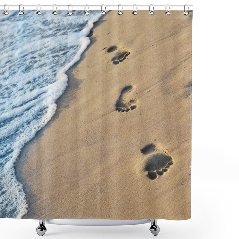 Personality  Footprints On The Beach Shower Curtains