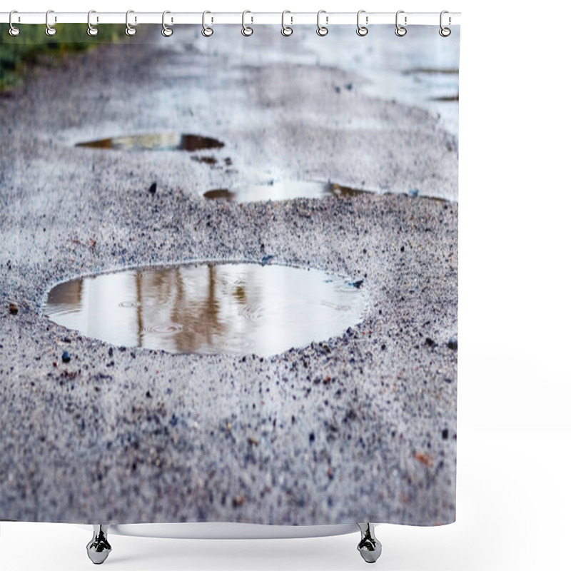 Personality  Puddle Of Water On Asphalt During Rain Shower Curtains