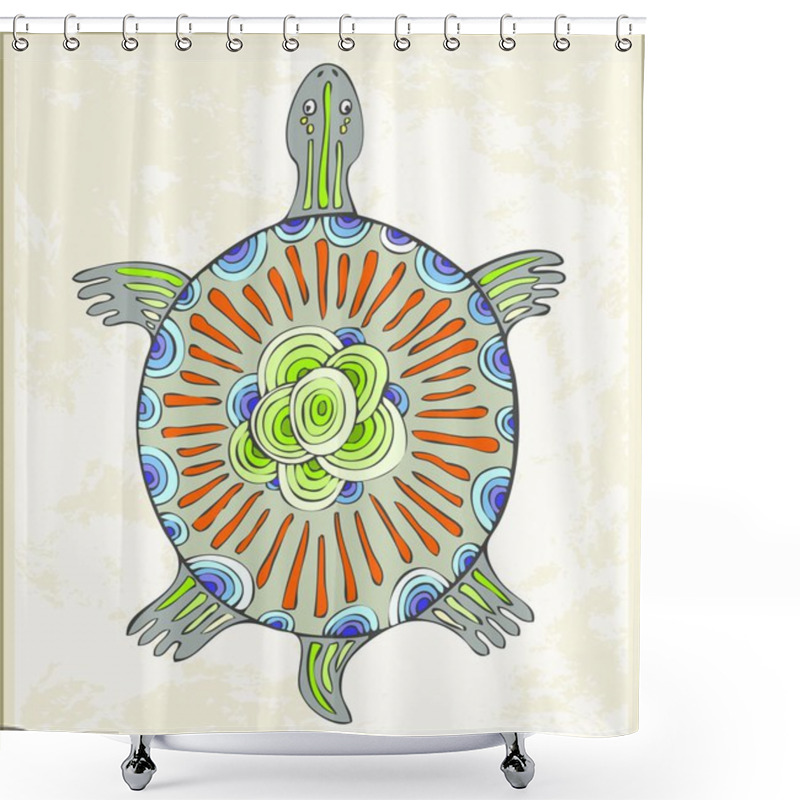 Personality  Abstract Turtle Vector Symbol. Illustration A Turtle In Ethnic Style. Shower Curtains