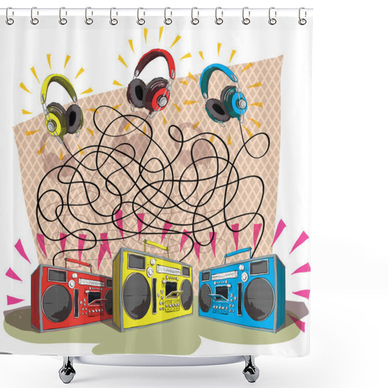 Personality  Headphones Maze Game Shower Curtains