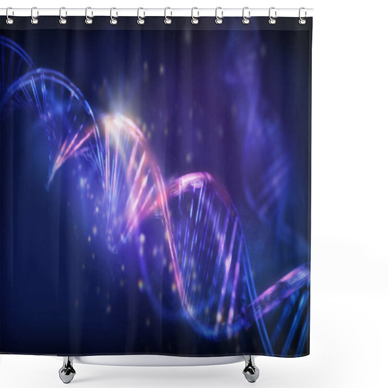 Personality  Luminous Double Helix Strands Of Abstract DNA, 3D Render. Shower Curtains