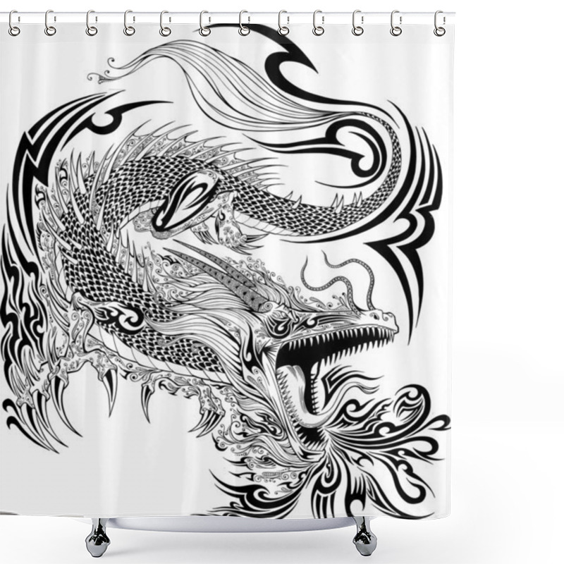 Personality  Dragon Doodle Sketch Tattoo Vector Shower Curtains