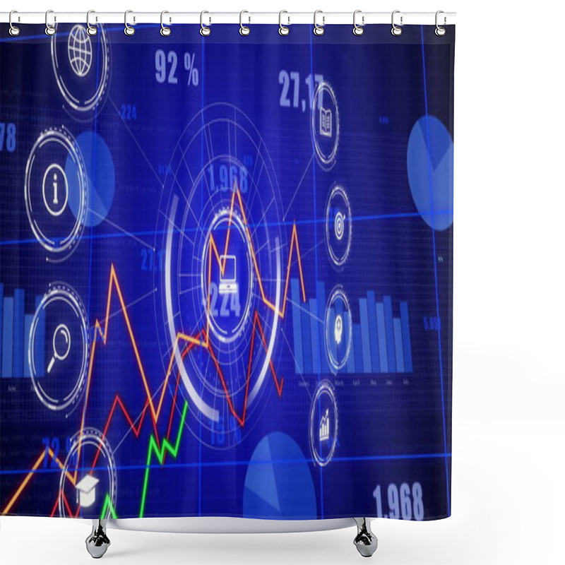 Personality  Image Of Network Of Digital Icons And Data Processing. Global Connections, Computing And Data Processing Concept Digitally Generated Image. Shower Curtains